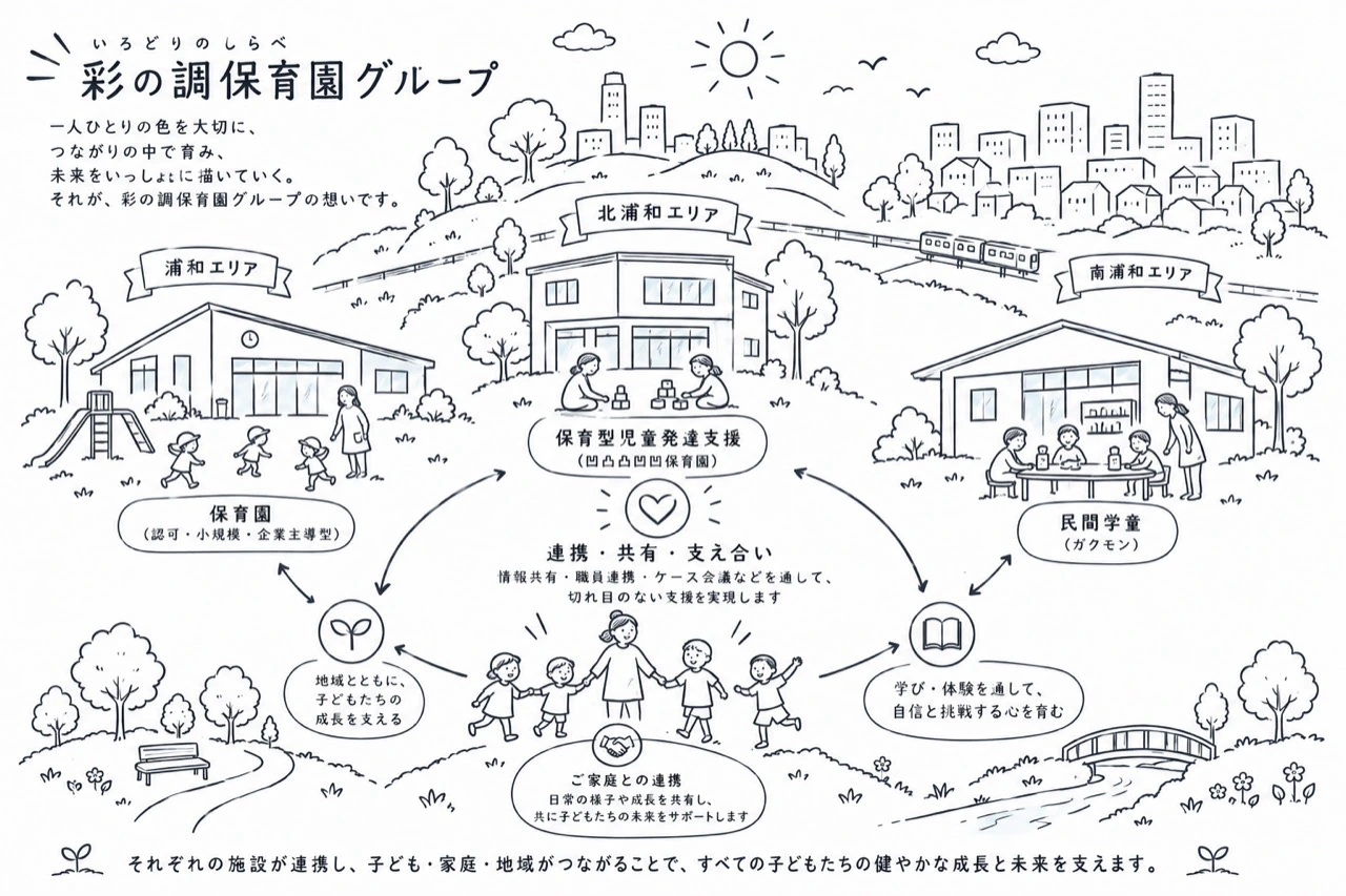 地域に広がる彩の調保育園グループの施設と子どもたち