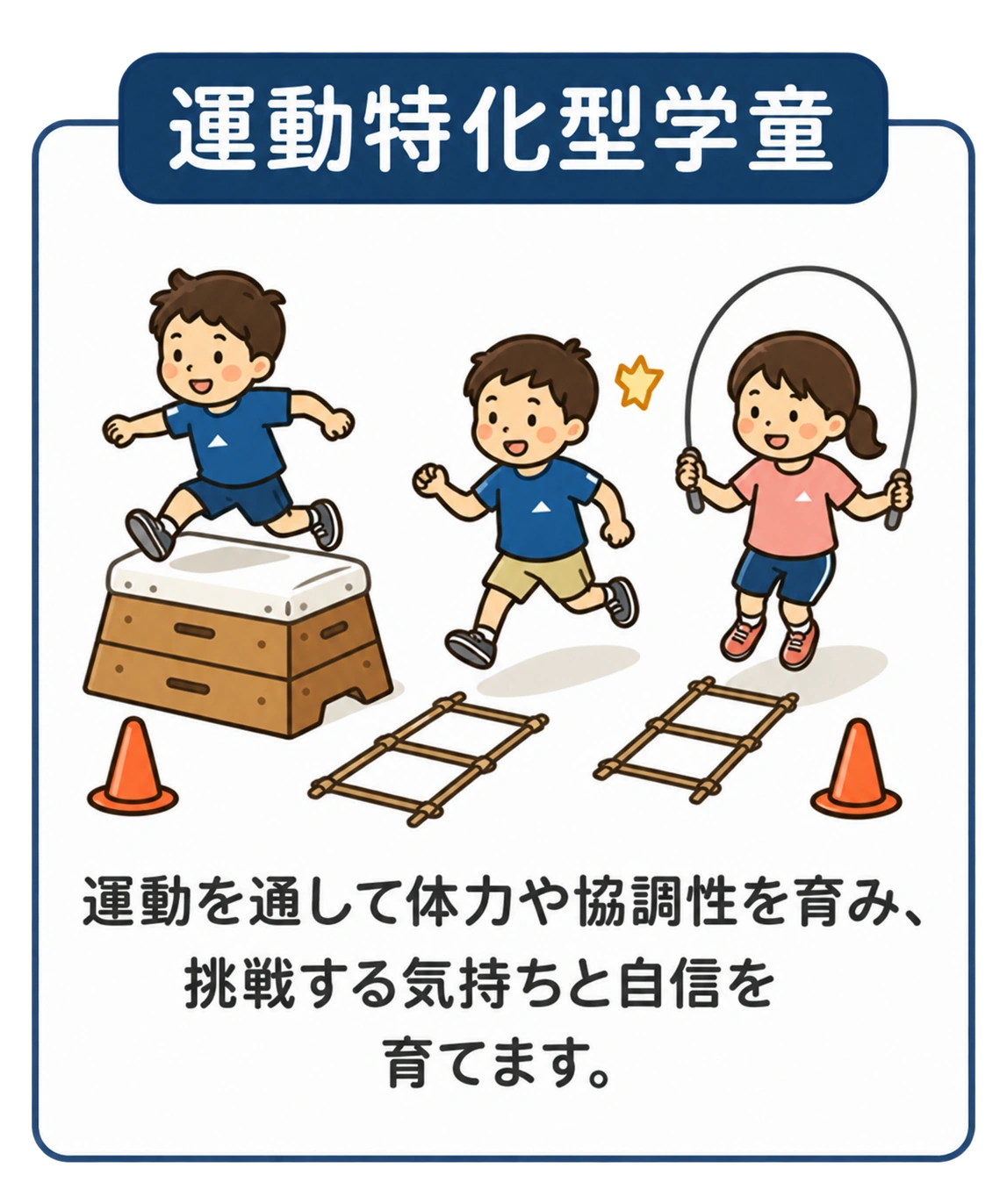運動特化型学童で運動する子どもたちのイラスト